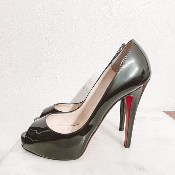 Christian Louboutin Very Prive 120 Black Patent Leather Peep Toe Heels EU 36.5 - Picture 3 of 11